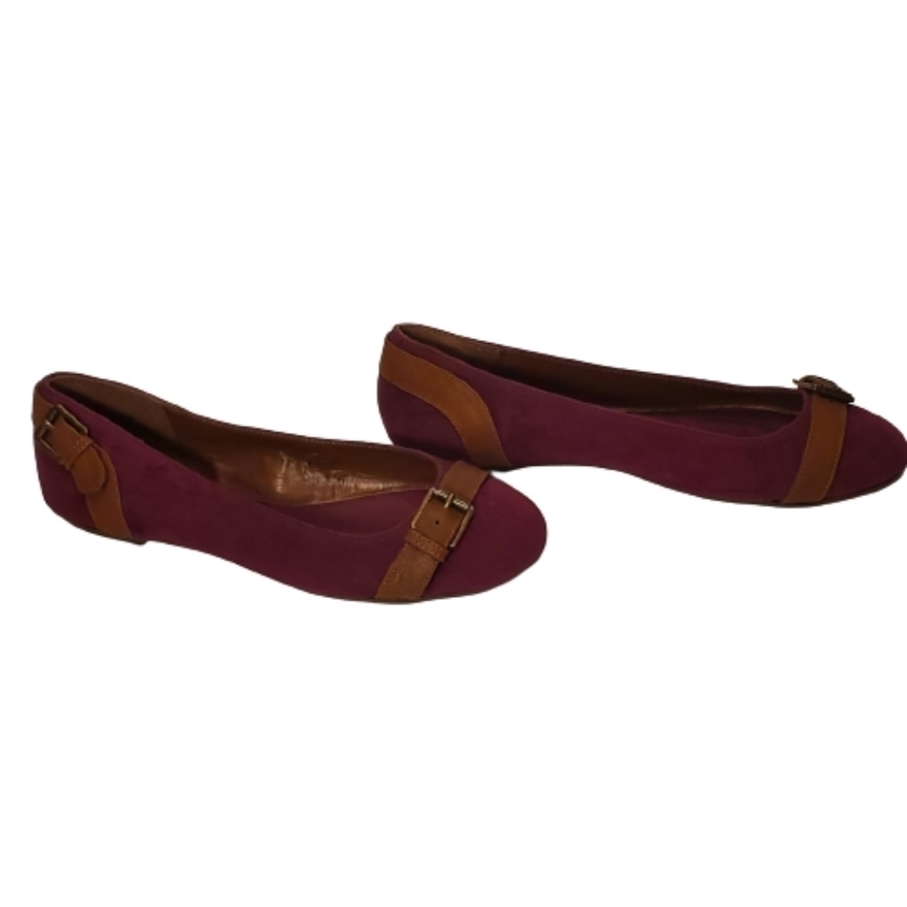 Chaps Flats Purple Suede and Brown Slip On Size 7.5